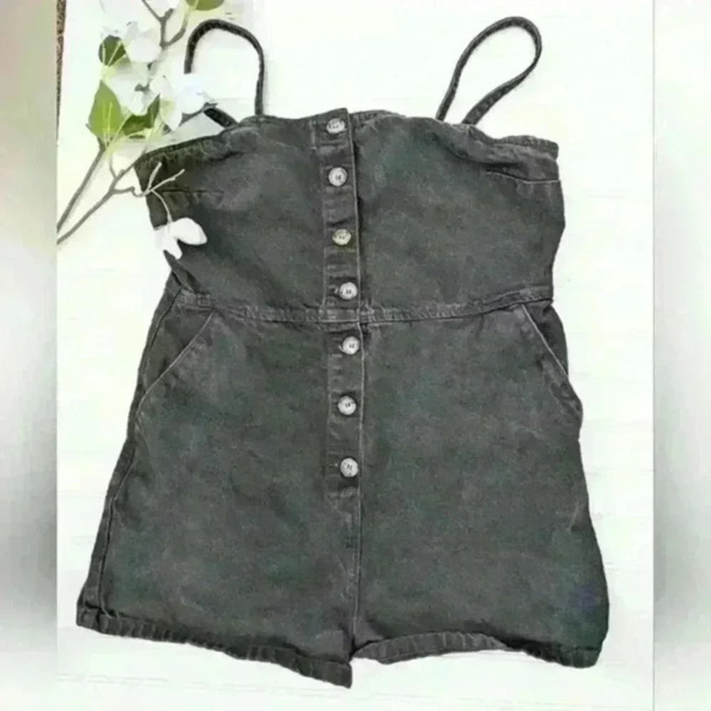 Topshop Moto Black Denim Button Front Romper